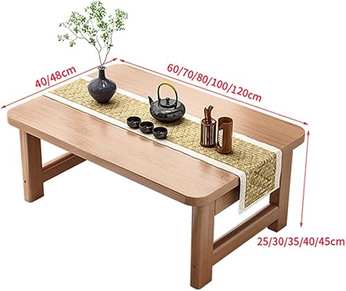 Miniatura 3 de GUINJO Mesa de centro plegable rústica, mesa central de bambú para sala de estar, mesa de té de madera maciza de granja industrial (color madera,