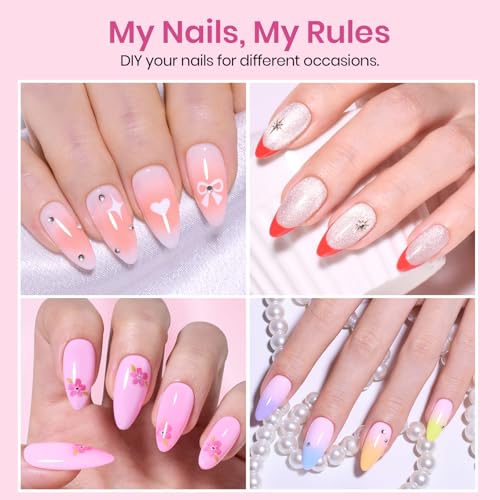 Image of Beetles Medium Almond Nail Tips 576pcs 12 Sizes, Pre-Etched Soft Gel Tips Half Matte Full Cover Press on False Nail Tips Clear Acrylic Nails DIY Extension Gift for Women