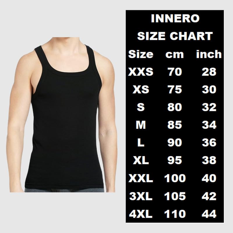 Image of INNERO Men's Black Baniyan Cotton Sleeveless Gym Vest