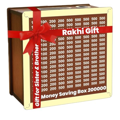 Image of Money Saving Box for Kids and Adults | Wooden Money Bank with Lock | Big Size Piggy Bank 2 Lakh Target | 1 Lakh Saving Box with Numbers | Undiyal Hundi Pig (1 Lac Money Box Golden)