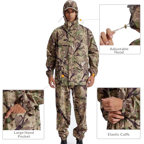 Image of LOOGU Men's Rain Suit - Rain Gear for Men Waterproof, Lightweight Rain Coat, Breathable Mens Rain Jackets Hood and Pants
