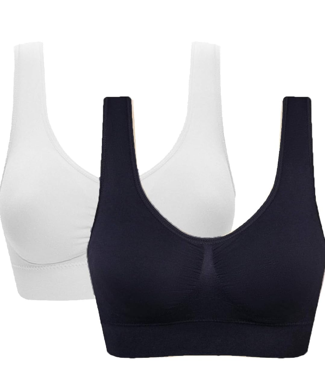 PBE Super Comfort Bra, Thick Double Material Women's Sleep Bras, Sports Bra, Premium Quality, Seamless, No Wires! 2 Pack Black/White 4XL