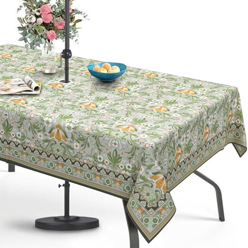 uwdfnwuif Green Outdoor Tablecloth with Umbrella Hole 60 x 84 Waterproof Zipper Table Cloth for Patio Table - Ideal Tablecloths for Picnics Camping and Yard Use