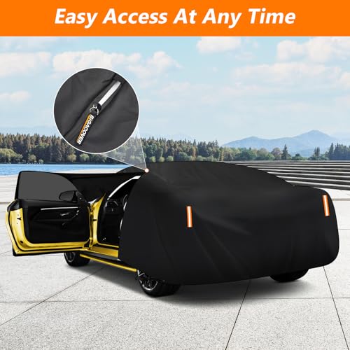 Image of Car Cover for Subaru Outback 1994-2025, 115G PEVA & Black Spunlace Cotton Waterproof Wagon Cover, Fits 1994-2025 All Generations, 210-230 inch, Reflective Strips, Side Zipper, 4 Wheel Straps