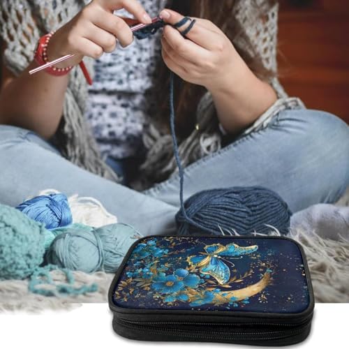 Image of Moon Butterfly Crochet Hook Case - Portable Storage With Web Pockets for Knitting Needles and Supplies