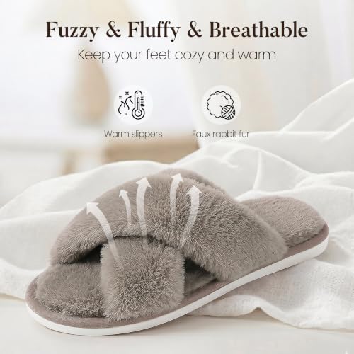 Image of Ankis Women's Fuzzy Slippers Cross Band Memory Foam Open Toe Comfy Soft House Shoes Anti-Slip Indoor Outdoor Gifts for Women