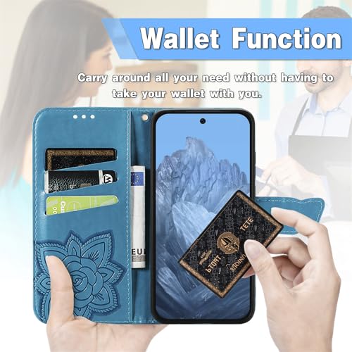 Haotp T247242204 Wallet Case For Google Pixel 9 Pro Xl,Pu Leather Flip Protective Phone Case Wrist Strap Card Slots Holder Pocket Emboss Butterfly Flower Stand Case Woman thumb #6