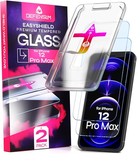 Image of Defenslim Screen Protector for iPhone 12 Pro Max (2Pack), Easy Auto-Align Install Kit, 6.7 inch Tempered Glass, 9H Hardness, Ultra HD Clear, Case Friendly, EasyShield