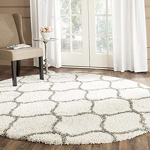 Image of Fur Shaggy Rugs and Carpets, Modern Plush Area Rug for Bedroom Living Room Floor Mat Bedside Home Decor Carpet (8x8 Feet Round, Ivory|Grey)