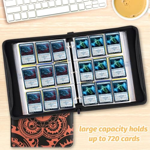 Image of Trading Card Binder,9-Pocket Binder for Trading Cards Holds 720 Cards,Premium Collector Card Album for Standard Cards,Card Collection Folder for MTG,TCG,Yugioh,Game Cards (A-orange)