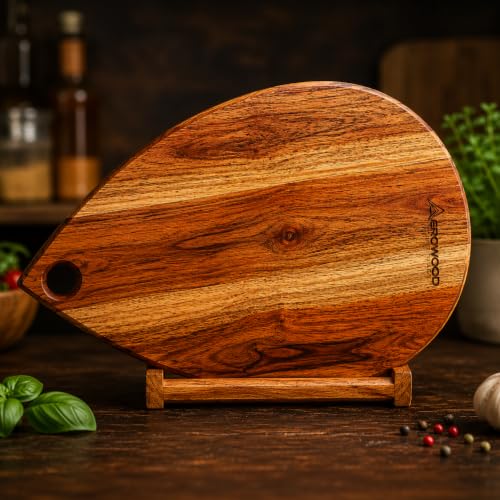 Image of AEROWOOD Heritage Acacia Wood Teardrop Cutting Board, Premium Wooden Chopping & Serving Board, 12 x 8 x 0.59 Inch, Reversible with Hanging Hole