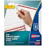 Avery 8 Tab Dividers for 3 Ring Binder, Easy Print & Apply Clear Label Strip, Index Maker...