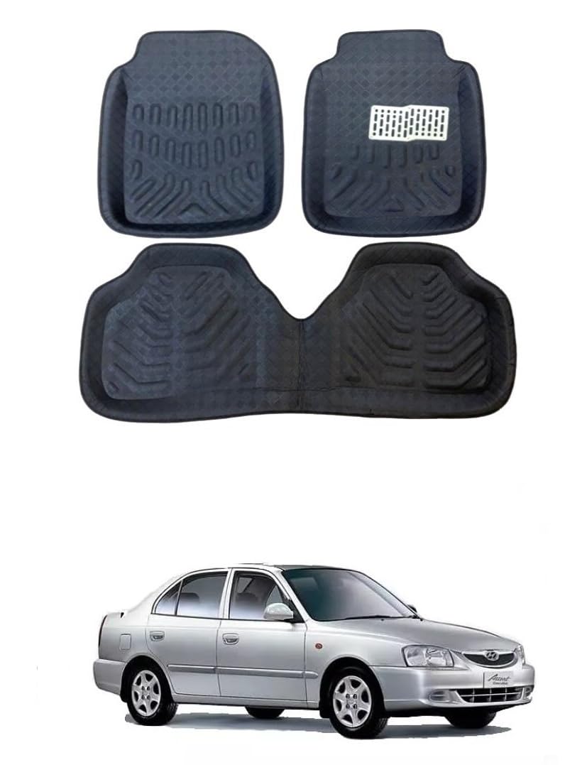 3D/4D Car Floor Foot Mats for Hyundai Accent, Polyutherine Material, Color: Black, Waterproof, Complete Set of 3 Pieces