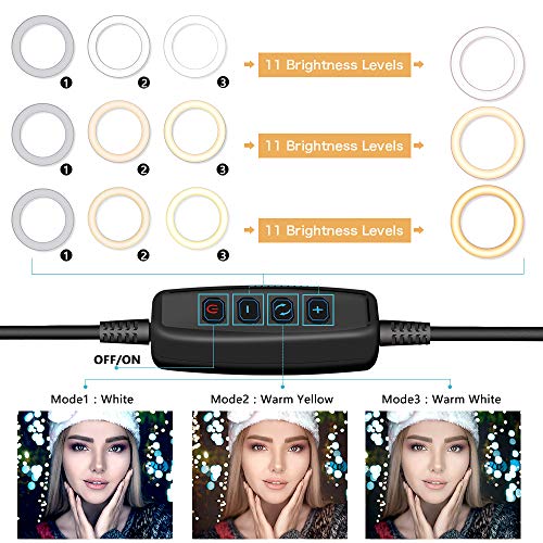 10" LED Ring Light with Tripod Stand & Phone Holder, UBeesize Dimmable Desk Makeup Ring Light, Perfect for Live Streaming & YouTube Video, Photography, 3 Light Modes and 11 Brightness Levels - Thumbnail 4