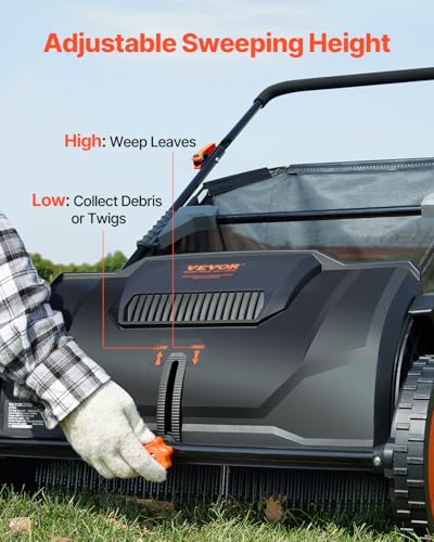 Image of VEVOR Push Lawn Sweeper, 21inch Leaf & Grass Collector, Heavy Duty Thickened Steel Durable to Use with Large Capacity 3.5 cu. ft. Mesh Collection Hopper Bag, 2 Spinning Brushes | Adjustable Brush Height & 2 Spinning Brushes, Manual Yard Sweeper for Leaves, Grass Clippings and Lawn Debris