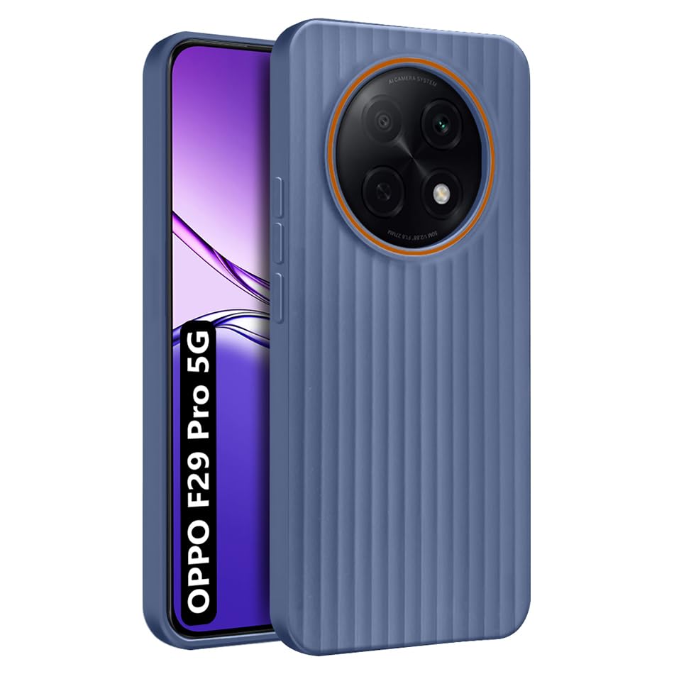 Image of Fashionury Ring Line Beam Design Back Case for Oppo F29 Pro 5G | Ring Line Camera Protection | Vertical Beam Bump Protection | Rubberised Back Case for Oppo F29 Pro 5G (Blue)