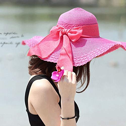 Chapeau de plage en paille de blé naturelle à large bord - 4