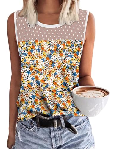 KISSMODA Womens Flora Print Tank Tops Ribbed Summer Shirt Sleeveless Summer Casual Women Blouses(S-3XL)