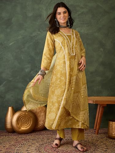 Image of Naixa Women's Rayon Printed A-Line Kurta with Rayon Pant and Taby Printed Dupatta Sets (NX2-723)