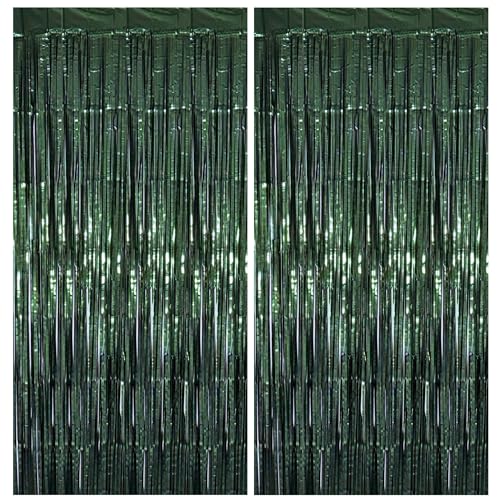 Image of Dark Green Matte Foil Fringe Curtain Backdrop Party Decorations