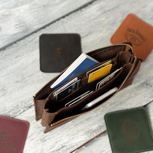 Bifold Wallet with Handle, RFID Blocking, Genuine Leather, 6 Card Slots, Tan (chocolate)3