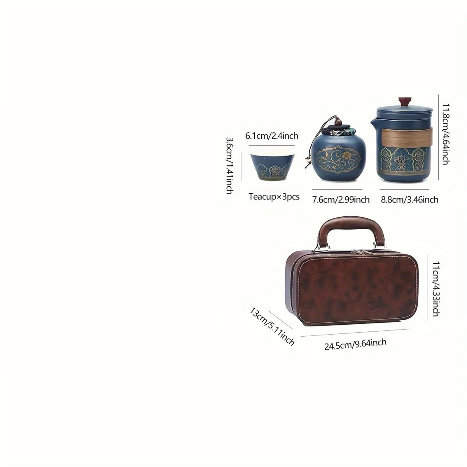 Juego De Té Portátil De Kung Fu De Viaje, Juego De Té De Cerámica Completo Con Bolsa De Almacenamiento(B 1SET)