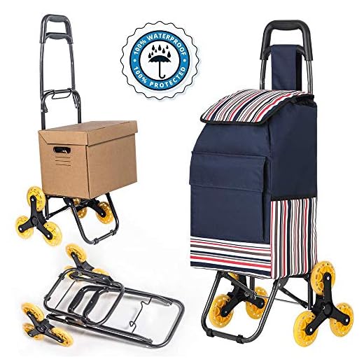 LUCKUP Folding Shopping Cart Stair Climbing Cart Grocery Laundry Utility Cart with Wheel Bearings Stainless Steel Frame (37“x16”x14, Deep Blue)