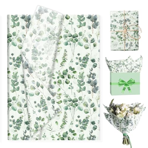 ユーカリリーフ薄葉紙 100枚、柄入りギフトキャンディ包装紙、手作りアート誕生日・結婚式引き出物包装紙、サイズ：13.8 x 19.7インチ
