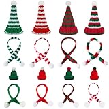 16pcs Mini Knit Hats Scarves Set Mini Santa Stripe Doll Clothing Accessories for DIY Craft Christmas Tree Gift Decoration