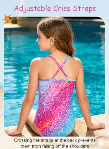 Image of Girls Swimsuit One Piece Bathing Suit with Adjustable Straps Cute Little Kids Swimming Suits Beach Swimwear 4T-12