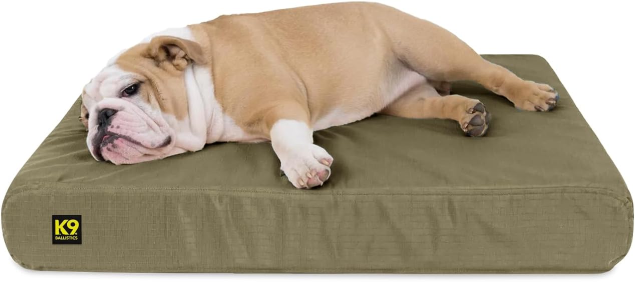 K9 Ballistics Tough Ripstop Orthopedic Rectangle Dog Bed w/Removable Washable Cover, Solid Orthopedic Foam - Medium, Sage Green