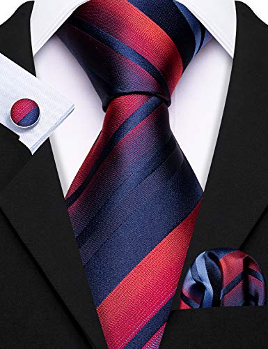 Image of Barry.Wang 6 PCS Men Ties Set Silk Business Fashion Woven Necktie Handkerchief Cufflinks Paisley Stripe Wedding Party