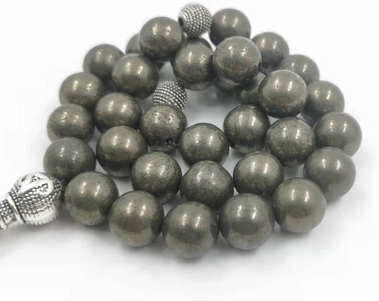 Tasbih Natural Pyrite Stone with Turkish Accessories kazaz Muslim Prayer Beads Misbaha Islamic Ramadan Eid Gift (10mm x 99 Beads)