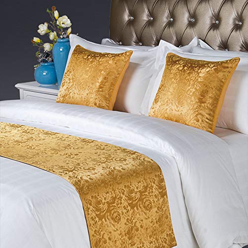 QCQZP Bed Runner Chinese Style Bed Flag_Hotel Bed Decorated Chinese Style Bed Flag Pillow Bed Flag Bed Towel, Gold, Pillow core