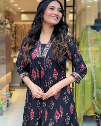 Image of Nermosa Women Printed A-Line Kurta and Pant Set with Dupatta