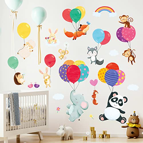 BASHOM BS-110 Ballon Coloré Animaux Volants Stickers Muraux Éléphant Renard Lapin Enfants Stickers Amovibles pour Chambre d'enfant Salon Art Décor À La Maison Cover