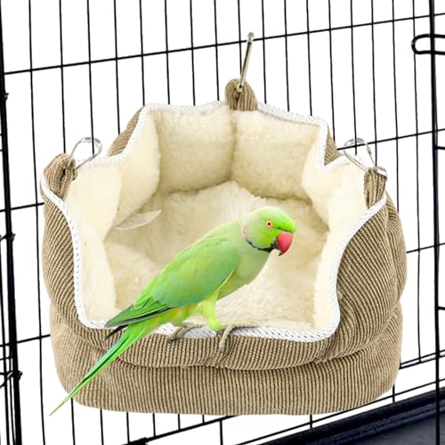 Image of QBLEEV Bird Nest House Winter Warm Bird Bed for Cage Hanging Bird Hammock Soft Plush Snuggle Hut Tent, Parrot Cage Accessories Birds Hideaway Sleeping Bed (Yellow, Large)