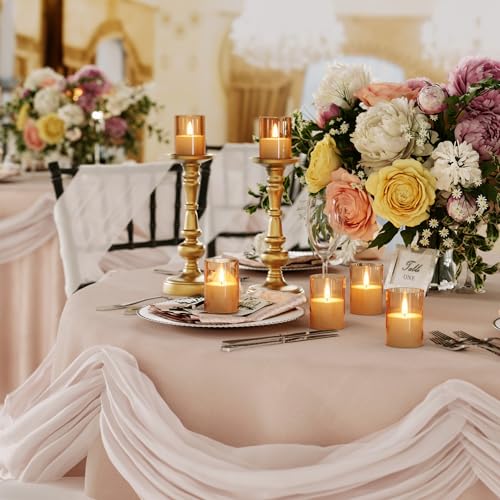 Image of 12Pack Flameless LED Candles with Timer, Battery Operated, Gold, 2 inchx3 inch | Small Pillar & Votive Candle with Realistic Flickering Warm Glow for Centerpieces, Wedding Tables, Holiday, and Home Decor