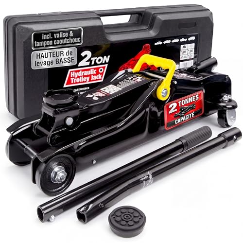 DEUBA® Cric hydraulique 2 tonnes Plat levée 85-330mm Valise Rangement Patins cric Levage cric Extra Bas Voiture Basse véhicules citadine