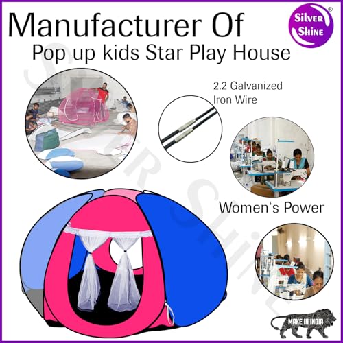 Image of SILVER SHINE Foldable Delightful Patterns Popup Kids Play Tent House For Multi Purpose|PlayTent House for up to 10 YearOld Kids Girls&Boys|Mosquito Net Design Tent for Kids|Multicolor,Tent House Theme