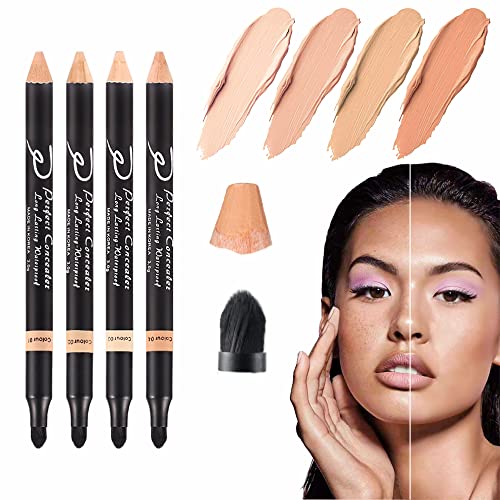 4Pcs Multi-Use Professional Makeup Concealer Pencil for Eye Dark Circles Spot, Scar, Tattoo,Eyebrow Brow Raiser Highlighter Face Concealer Pen Make up,Contour Concealer Sticks,Oil-Free,Waterproof Fluid