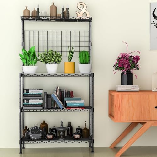 Image of Premium Heavy-Duty 4-Tier Black Metal Wire Storage Rack Shelf Organizer | Adjustable Multipurpose Freestanding Shelving Unit for Home, Office, Kitchen | Size 17 inch D x 27 inch W x 60 inch H Inch