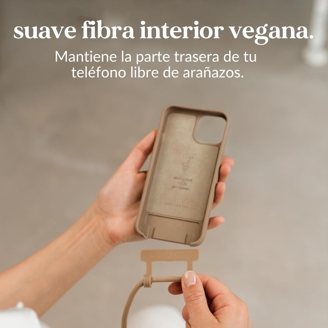 Woodcessories - Funda de Cambio, Cadena de Teléfono Móvil Sostenible Desmontable Compatible con iPhone 16 Pro MAX Funda con Correa Taupe - Biodegradable