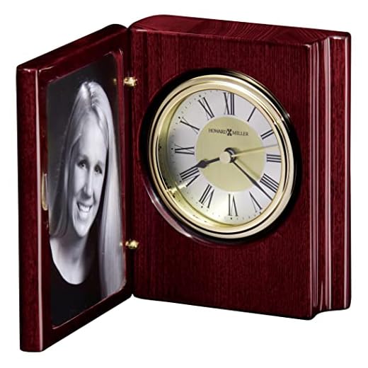 Howard Miller Portrait Book Table Clock 645-497 – Rosewood Picture Frame & Timepiece with Quartz Movement