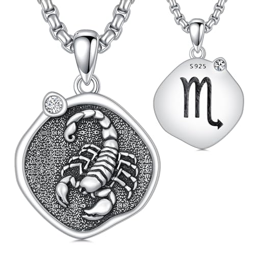 ROMANTICWORK Colliers 12 Constellations en Argent Sterling 925 Pendentif Signe du Zodiaque Scorpions Bijoux Astrologie Horoscope Cadeau Anniversaire pour...