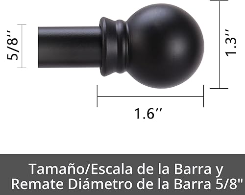 Miniatura 5 de Barras de cortina para ventanas de 32-48 pulgadas, juego de barras de cortina decorativas de 5/8 pulgadas, barra de cortina de metal resistente