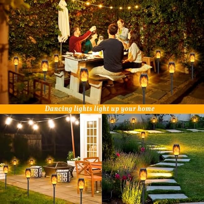 Solar Lights Outdoor, 8Pack Solar Torch Light with Flickering Flame for Garden Decor, Waterproof Outdoor Lighting Landscape, LED Flame Torches for Outside Patio Pathway Yard Decorations