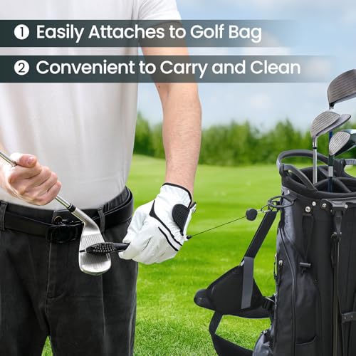 Cepillos de palos de golf POIKSHARK con limpiador de ranuras retráctil para bolsa, pack de 3 7