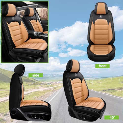 Image of Seat Covers for Subaru Outback 2006-2024,2PCS Nappa Leather Car Seat Covers,Waterproof Seat Protectors Auto Seat Covers,Breathable Nonslip Interior Cover Seats for Cars(Black and Orange)