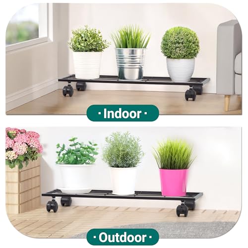 Image of Livzing 1 Pc 29 Inch Metal Plant Stand with Lockable & unlockable Wheels, Flower Pot Stand - Rectangle Planter Stands for Indoor Outdoor Home Garden Heavy Duty Powder Coating Gamla Holder for Balcony